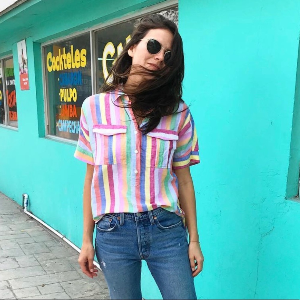 Fun colorful linen top from JCrew size 2p. Perfect for Easter / spring / summer